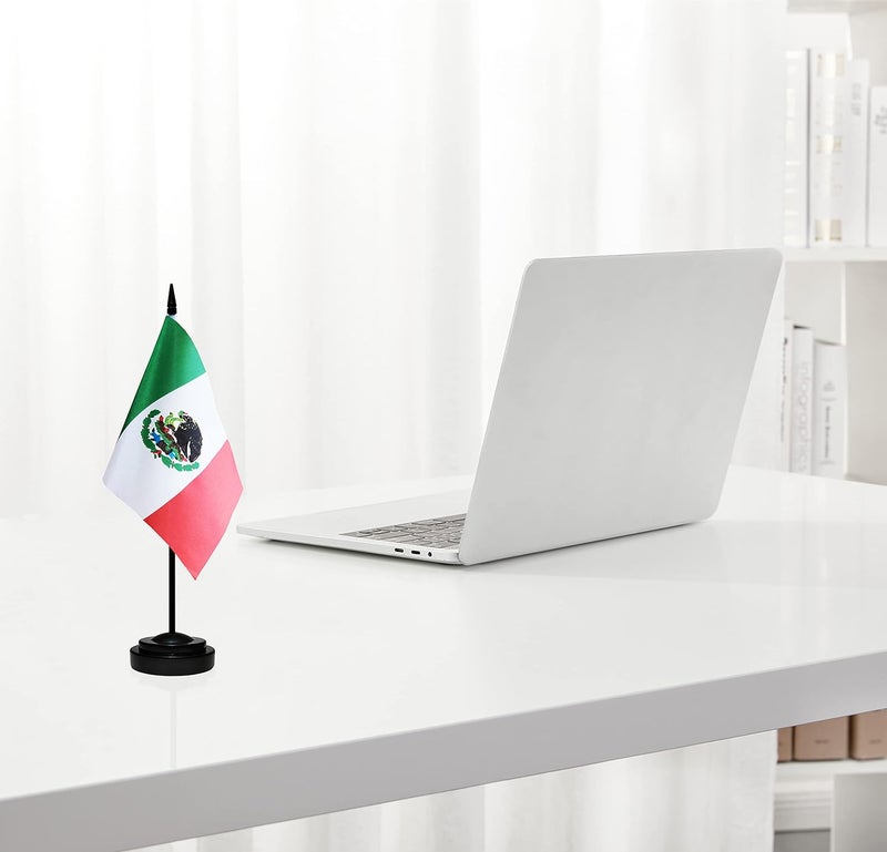 BCLin Mexico Desk Flag Set, 2 Pack Mexican Table Office Flags, Small Mini Desktop Flag With 12" Solid Black Pole, Black Base, Miniature Desktop Flag - Image 5